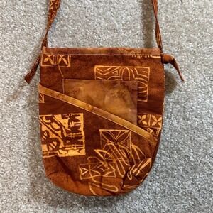 Brown Aztec Print Crossbody Bag Small Fabric Hippie Boho Purse Festival